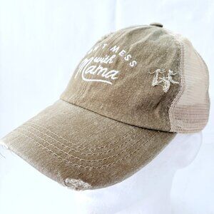 Don' Mess‎ With Mama Tan Strapback Criss Cross Ponytail Baseball Cap Hat